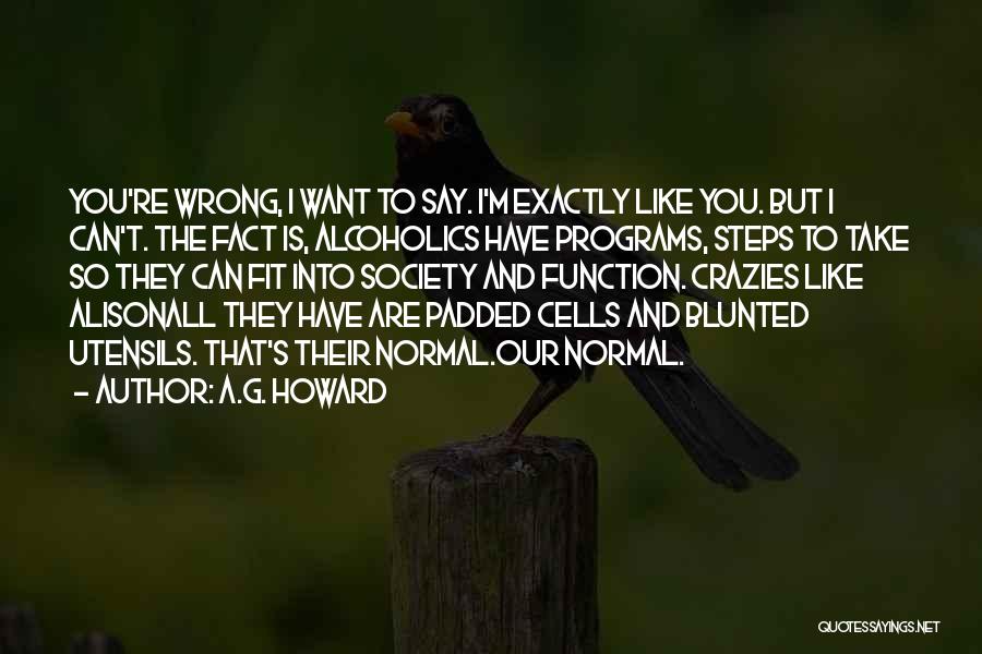 A.G. Howard Quotes: You're Wrong, I Want To Say. I'm Exactly Like You. But I Can't. The Fact Is, Alcoholics Have Programs, Steps