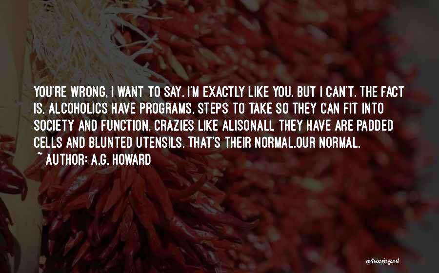 A.G. Howard Quotes: You're Wrong, I Want To Say. I'm Exactly Like You. But I Can't. The Fact Is, Alcoholics Have Programs, Steps