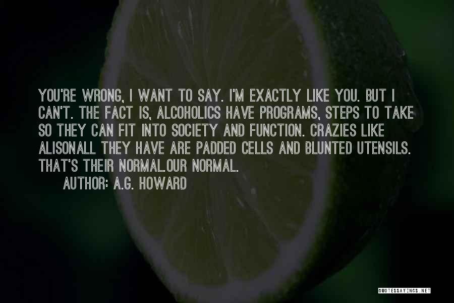 A.G. Howard Quotes: You're Wrong, I Want To Say. I'm Exactly Like You. But I Can't. The Fact Is, Alcoholics Have Programs, Steps