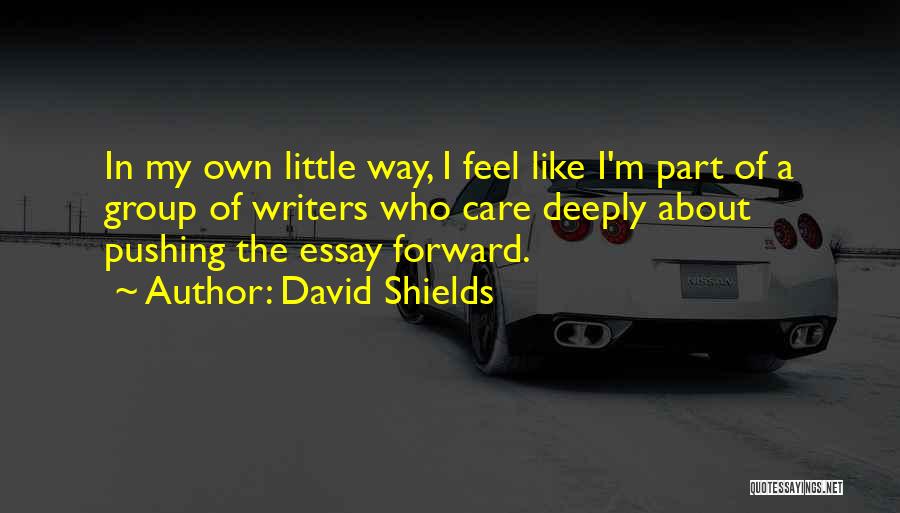 David Shields Quotes: In My Own Little Way, I Feel Like I'm Part Of A Group Of Writers Who Care Deeply About Pushing