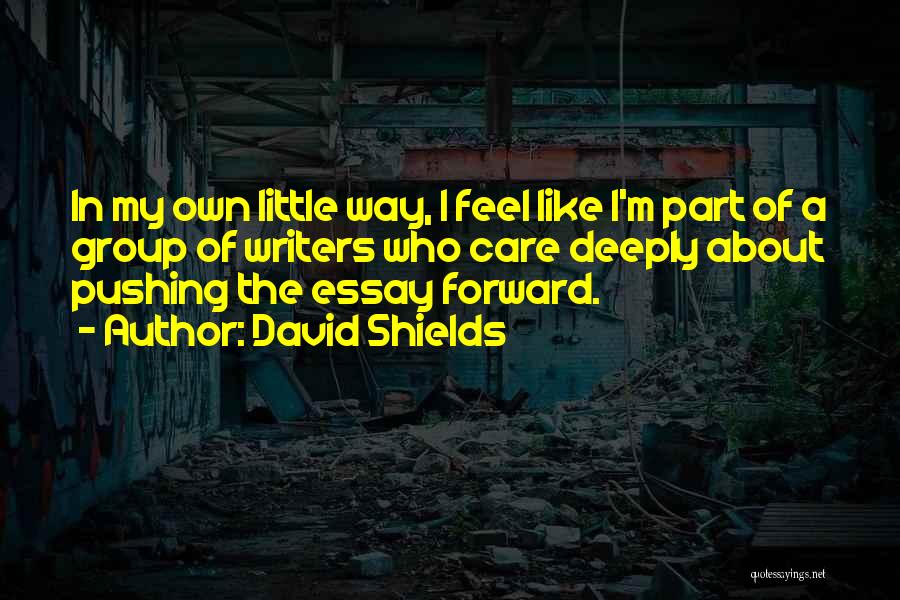 David Shields Quotes: In My Own Little Way, I Feel Like I'm Part Of A Group Of Writers Who Care Deeply About Pushing