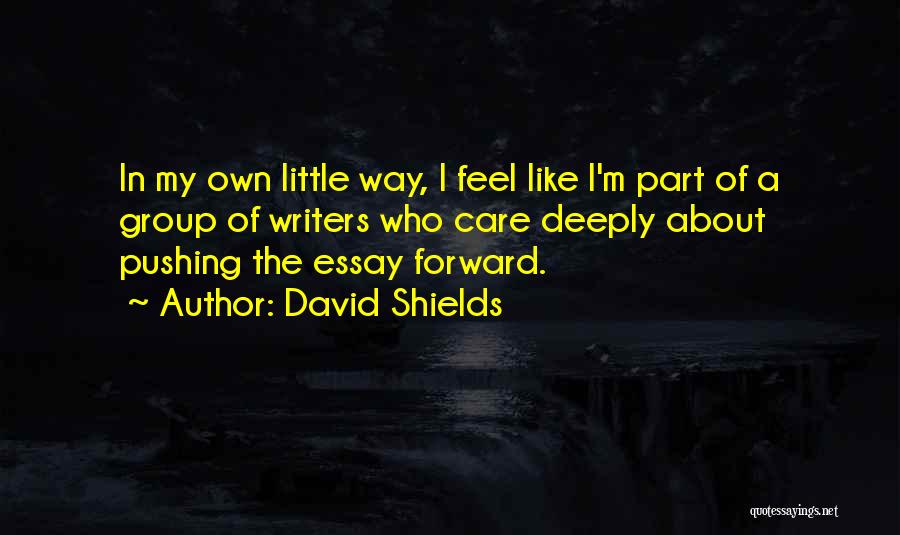 David Shields Quotes: In My Own Little Way, I Feel Like I'm Part Of A Group Of Writers Who Care Deeply About Pushing