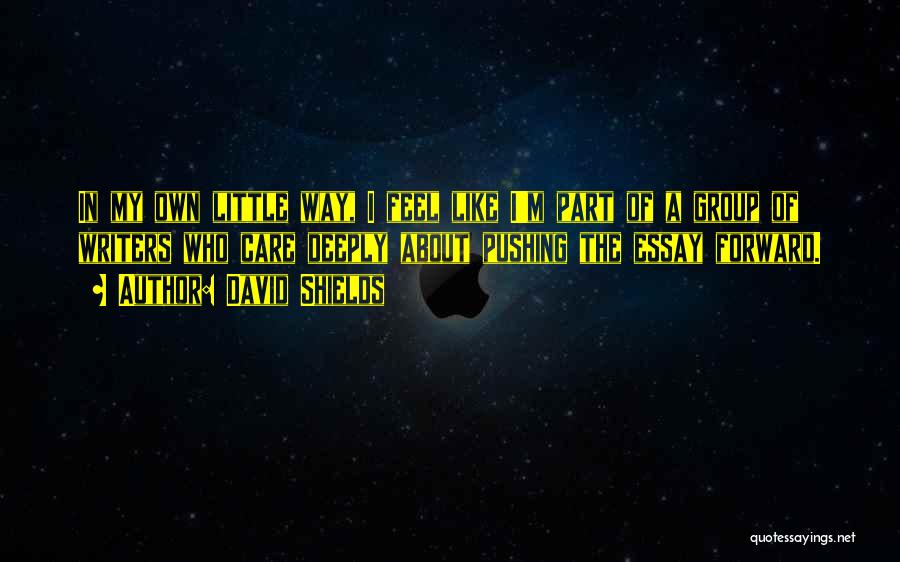 David Shields Quotes: In My Own Little Way, I Feel Like I'm Part Of A Group Of Writers Who Care Deeply About Pushing