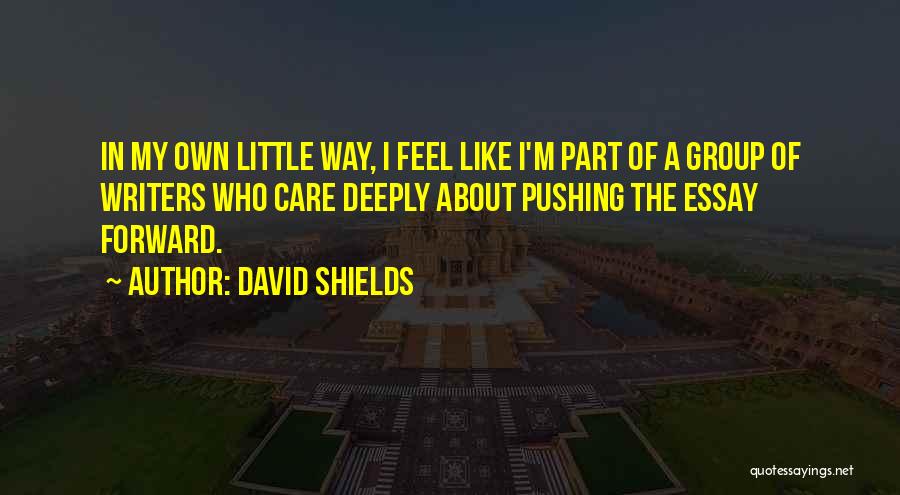 David Shields Quotes: In My Own Little Way, I Feel Like I'm Part Of A Group Of Writers Who Care Deeply About Pushing