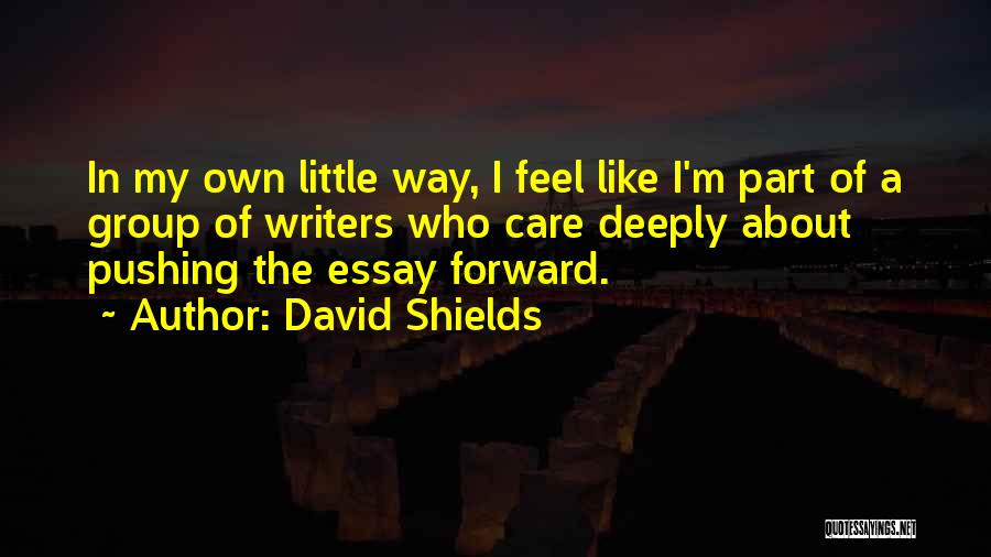 David Shields Quotes: In My Own Little Way, I Feel Like I'm Part Of A Group Of Writers Who Care Deeply About Pushing