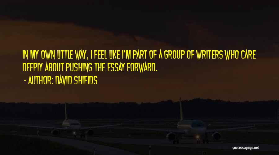David Shields Quotes: In My Own Little Way, I Feel Like I'm Part Of A Group Of Writers Who Care Deeply About Pushing