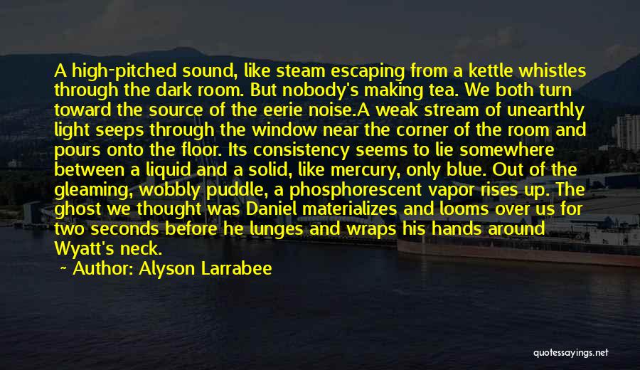 Alyson Larrabee Quotes: A High-pitched Sound, Like Steam Escaping From A Kettle Whistles Through The Dark Room. But Nobody's Making Tea. We Both