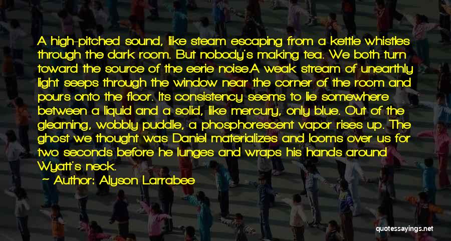 Alyson Larrabee Quotes: A High-pitched Sound, Like Steam Escaping From A Kettle Whistles Through The Dark Room. But Nobody's Making Tea. We Both