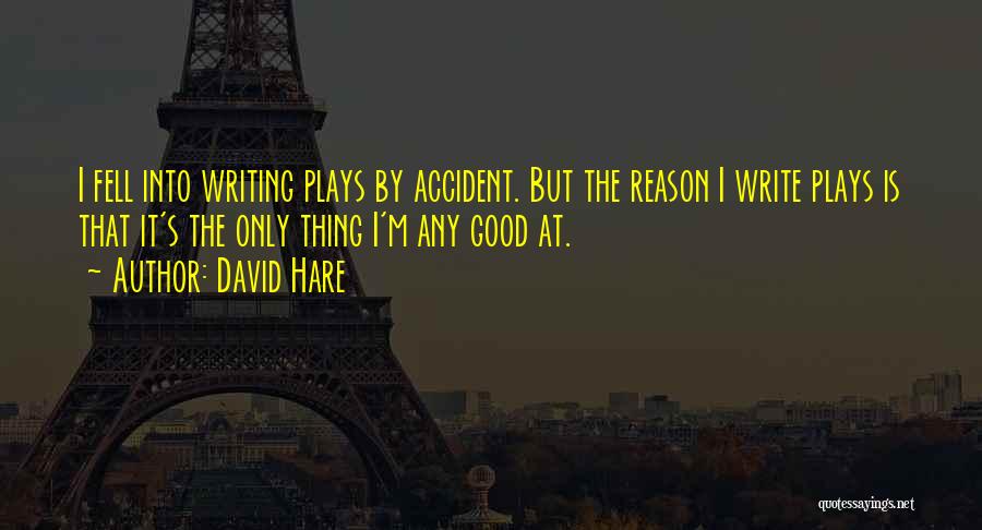 David Hare Quotes: I Fell Into Writing Plays By Accident. But The Reason I Write Plays Is That It's The Only Thing I'm