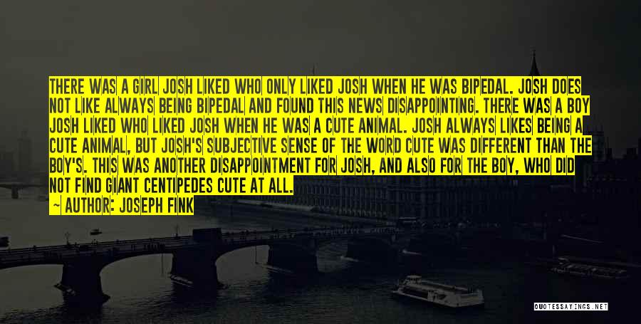 Joseph Fink Quotes: There Was A Girl Josh Liked Who Only Liked Josh When He Was Bipedal. Josh Does Not Like Always Being