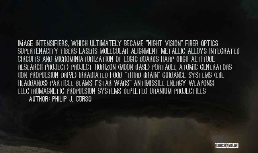 Philip J. Corso Quotes: Image Intensifiers, Which Ultimately Became Night Vision Fiber Optics Supertenacity Fibers Lasers Molecular Alignment Metallic Alloys Integrated Circuits And Microminiaturization