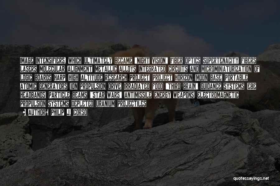 Philip J. Corso Quotes: Image Intensifiers, Which Ultimately Became Night Vision Fiber Optics Supertenacity Fibers Lasers Molecular Alignment Metallic Alloys Integrated Circuits And Microminiaturization