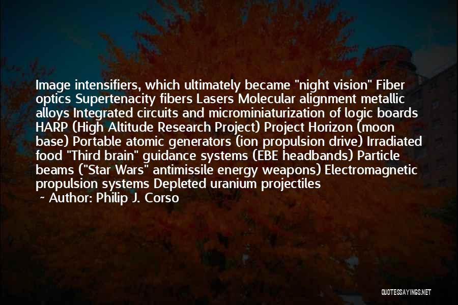 Philip J. Corso Quotes: Image Intensifiers, Which Ultimately Became Night Vision Fiber Optics Supertenacity Fibers Lasers Molecular Alignment Metallic Alloys Integrated Circuits And Microminiaturization