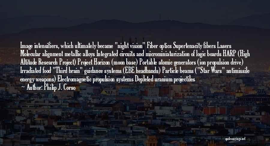 Philip J. Corso Quotes: Image Intensifiers, Which Ultimately Became Night Vision Fiber Optics Supertenacity Fibers Lasers Molecular Alignment Metallic Alloys Integrated Circuits And Microminiaturization