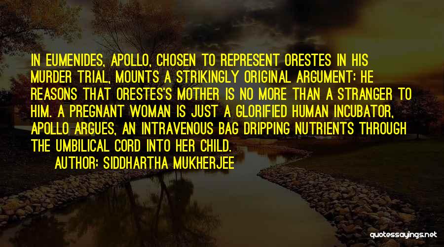 Siddhartha Mukherjee Quotes: In Eumenides, Apollo, Chosen To Represent Orestes In His Murder Trial, Mounts A Strikingly Original Argument: He Reasons That Orestes's