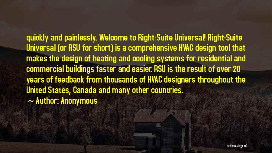 Anonymous Quotes: Quickly And Painlessly. Welcome To Right-suite Universal! Right-suite Universal (or Rsu For Short) Is A Comprehensive Hvac Design Tool That