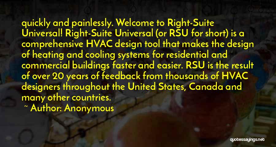 Anonymous Quotes: Quickly And Painlessly. Welcome To Right-suite Universal! Right-suite Universal (or Rsu For Short) Is A Comprehensive Hvac Design Tool That