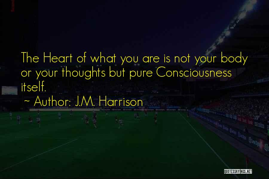 J.M. Harrison Quotes: The Heart Of What You Are Is Not Your Body Or Your Thoughts But Pure Consciousness Itself.