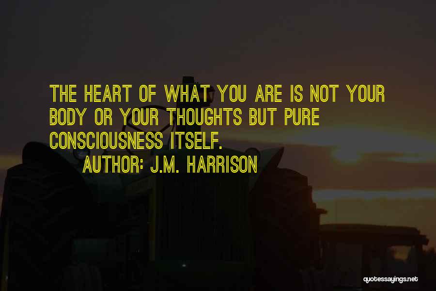 J.M. Harrison Quotes: The Heart Of What You Are Is Not Your Body Or Your Thoughts But Pure Consciousness Itself.