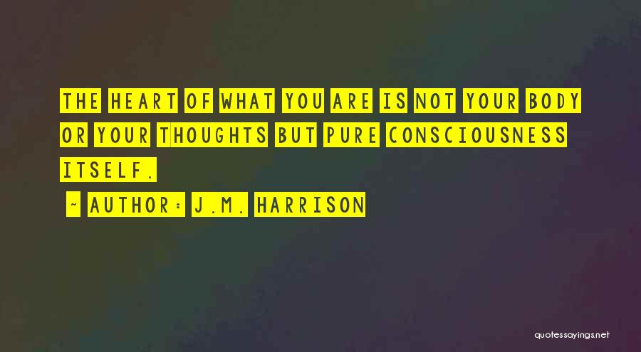 J.M. Harrison Quotes: The Heart Of What You Are Is Not Your Body Or Your Thoughts But Pure Consciousness Itself.