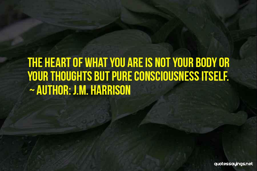 J.M. Harrison Quotes: The Heart Of What You Are Is Not Your Body Or Your Thoughts But Pure Consciousness Itself.