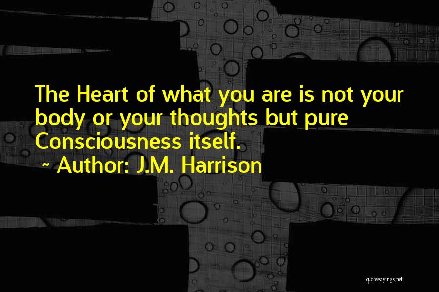 J.M. Harrison Quotes: The Heart Of What You Are Is Not Your Body Or Your Thoughts But Pure Consciousness Itself.