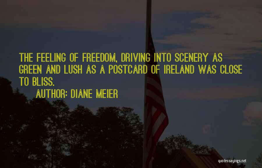Diane Meier Quotes: The Feeling Of Freedom, Driving Into Scenery As Green And Lush As A Postcard Of Ireland Was Close To Bliss.
