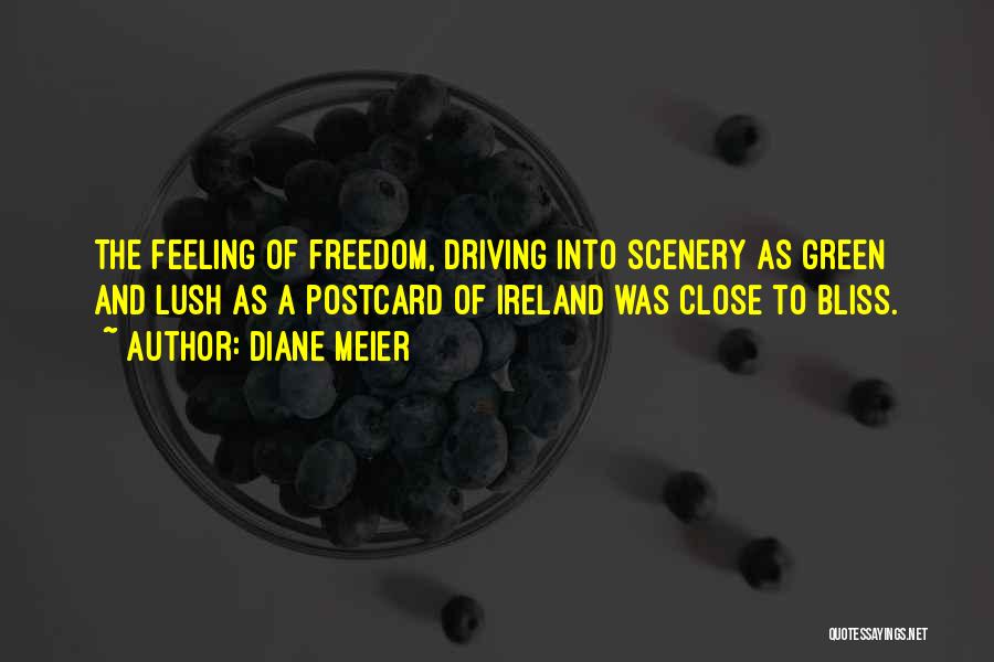Diane Meier Quotes: The Feeling Of Freedom, Driving Into Scenery As Green And Lush As A Postcard Of Ireland Was Close To Bliss.