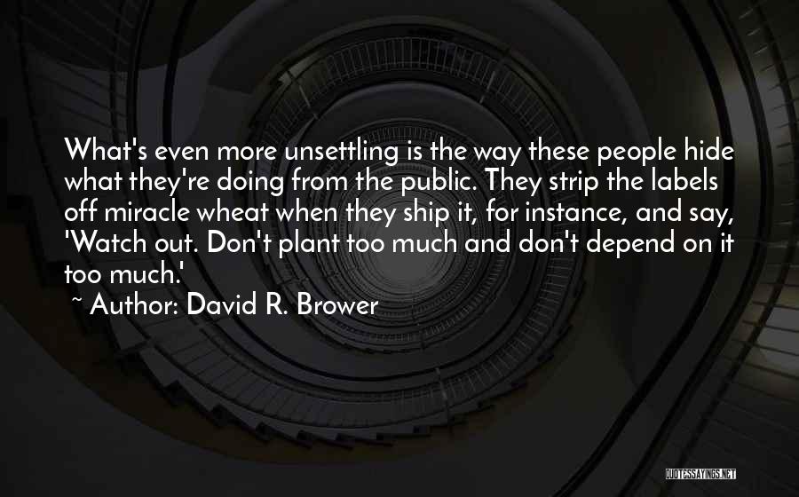 David R. Brower Quotes: What's Even More Unsettling Is The Way These People Hide What They're Doing From The Public. They Strip The Labels