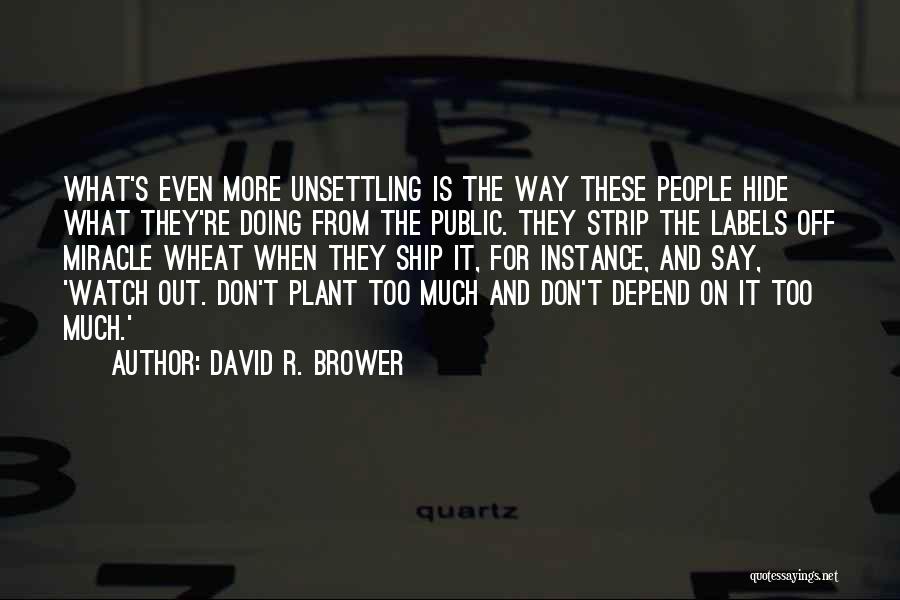 David R. Brower Quotes: What's Even More Unsettling Is The Way These People Hide What They're Doing From The Public. They Strip The Labels