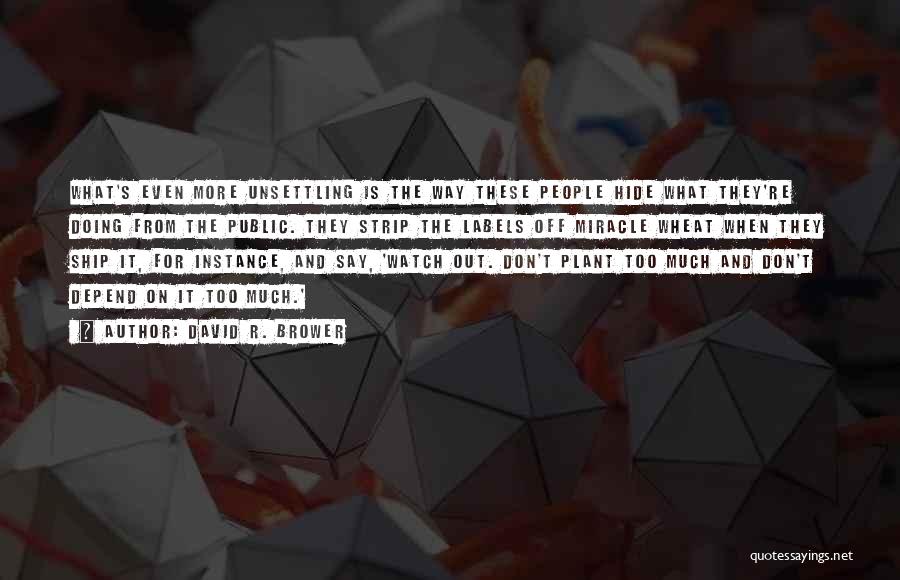 David R. Brower Quotes: What's Even More Unsettling Is The Way These People Hide What They're Doing From The Public. They Strip The Labels
