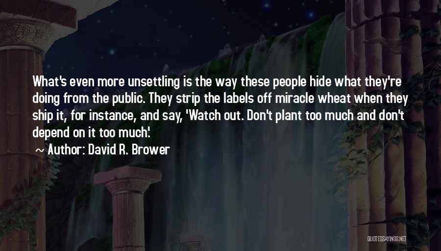 David R. Brower Quotes: What's Even More Unsettling Is The Way These People Hide What They're Doing From The Public. They Strip The Labels