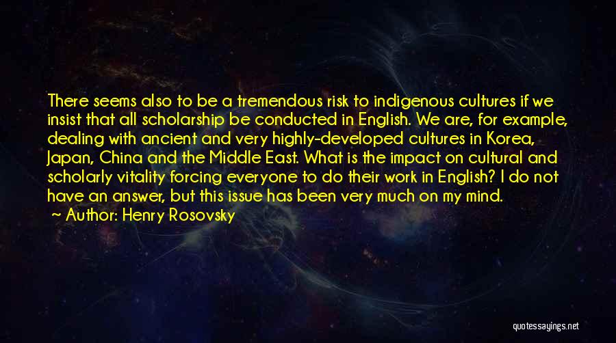 Henry Rosovsky Quotes: There Seems Also To Be A Tremendous Risk To Indigenous Cultures If We Insist That All Scholarship Be Conducted In