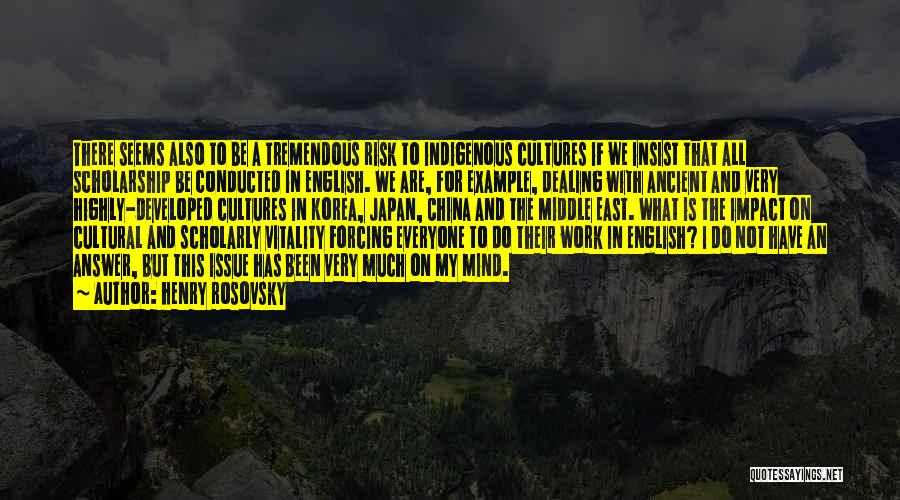 Henry Rosovsky Quotes: There Seems Also To Be A Tremendous Risk To Indigenous Cultures If We Insist That All Scholarship Be Conducted In