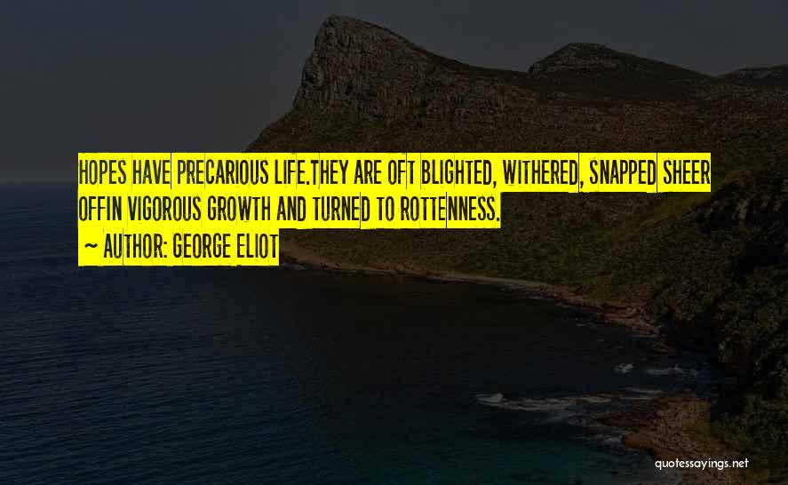 George Eliot Quotes: Hopes Have Precarious Life.they Are Oft Blighted, Withered, Snapped Sheer Offin Vigorous Growth And Turned To Rottenness.