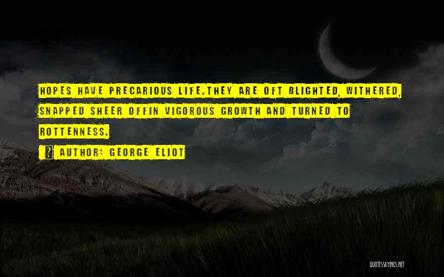 George Eliot Quotes: Hopes Have Precarious Life.they Are Oft Blighted, Withered, Snapped Sheer Offin Vigorous Growth And Turned To Rottenness.