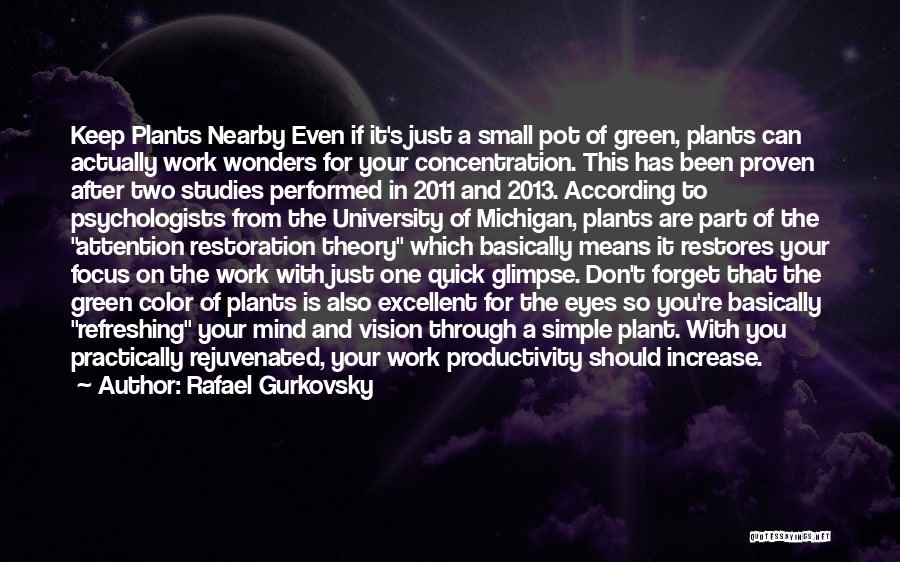 Rafael Gurkovsky Quotes: Keep Plants Nearby Even If It's Just A Small Pot Of Green, Plants Can Actually Work Wonders For Your Concentration.