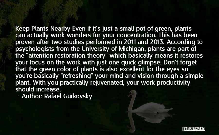 Rafael Gurkovsky Quotes: Keep Plants Nearby Even If It's Just A Small Pot Of Green, Plants Can Actually Work Wonders For Your Concentration.