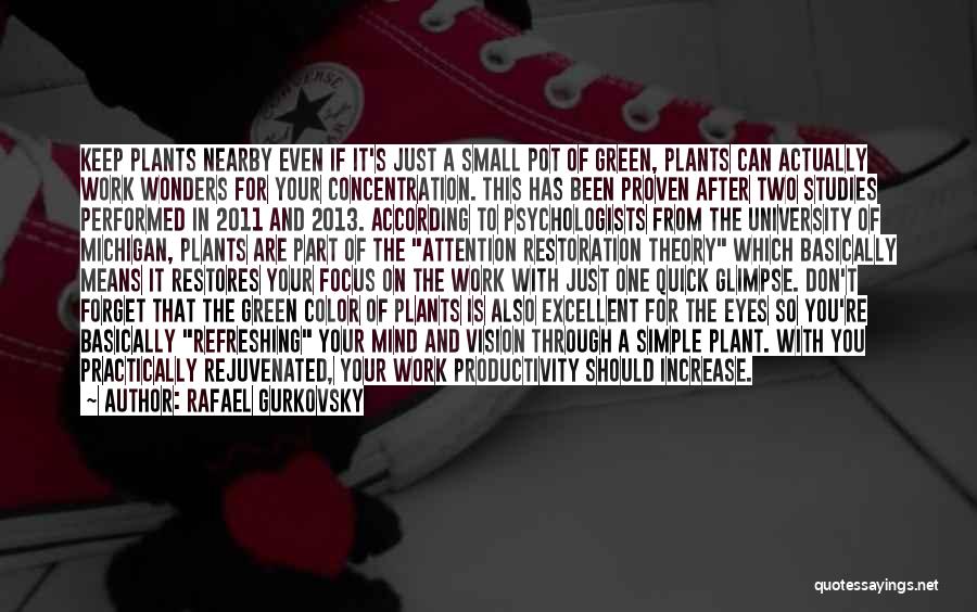 Rafael Gurkovsky Quotes: Keep Plants Nearby Even If It's Just A Small Pot Of Green, Plants Can Actually Work Wonders For Your Concentration.