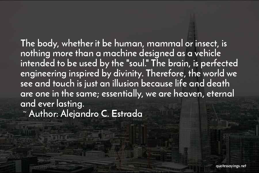 Alejandro C. Estrada Quotes: The Body, Whether It Be Human, Mammal Or Insect, Is Nothing More Than A Machine Designed As A Vehicle Intended