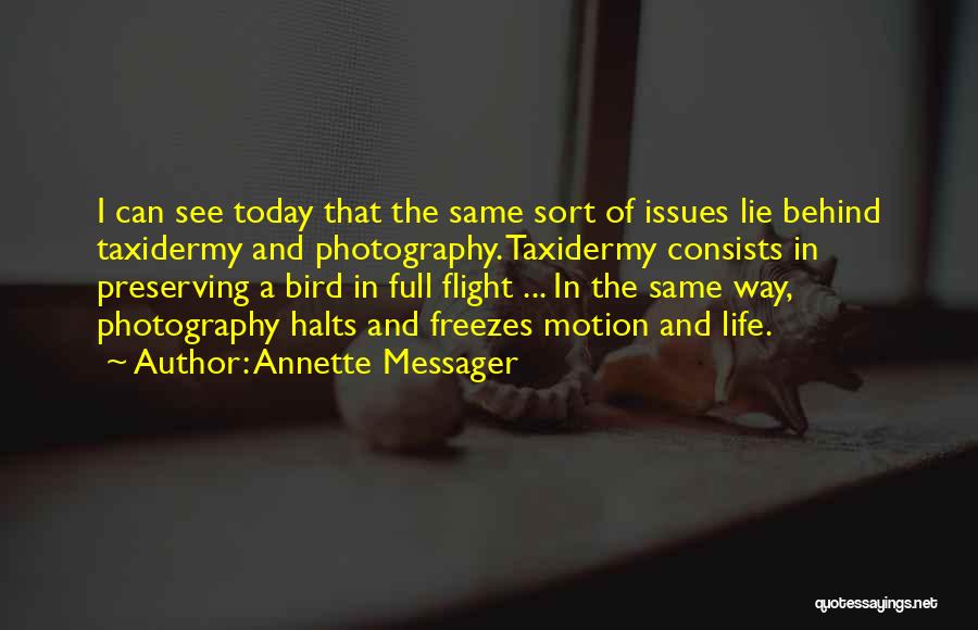 Annette Messager Quotes: I Can See Today That The Same Sort Of Issues Lie Behind Taxidermy And Photography. Taxidermy Consists In Preserving A