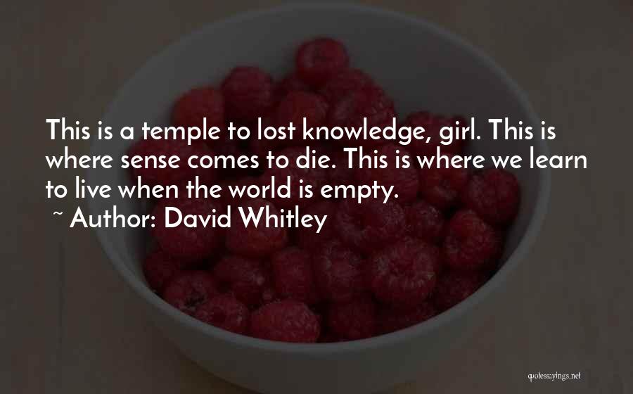 David Whitley Quotes: This Is A Temple To Lost Knowledge, Girl. This Is Where Sense Comes To Die. This Is Where We Learn