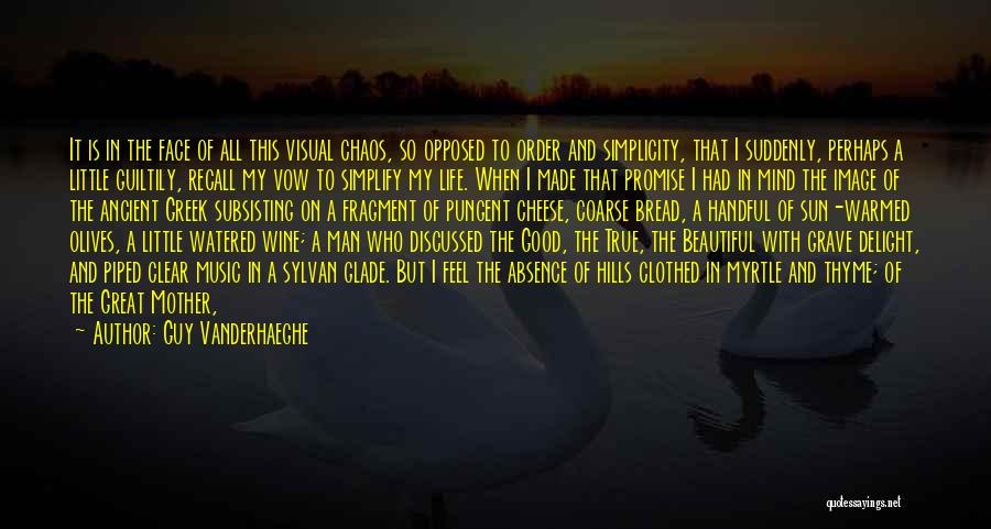 Guy Vanderhaeghe Quotes: It Is In The Face Of All This Visual Chaos, So Opposed To Order And Simplicity, That I Suddenly, Perhaps
