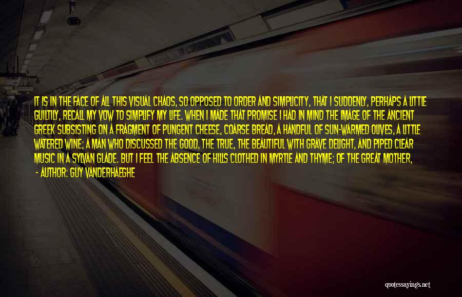 Guy Vanderhaeghe Quotes: It Is In The Face Of All This Visual Chaos, So Opposed To Order And Simplicity, That I Suddenly, Perhaps