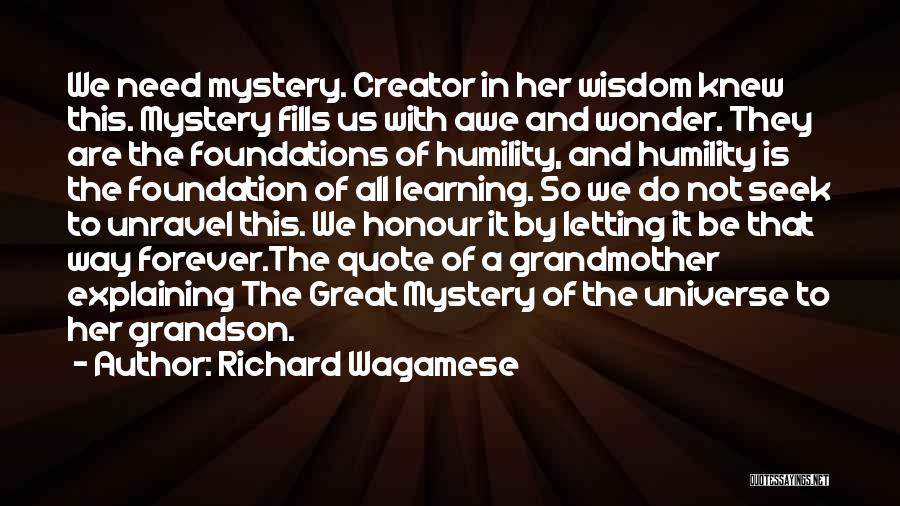 Richard Wagamese Quotes: We Need Mystery. Creator In Her Wisdom Knew This. Mystery Fills Us With Awe And Wonder. They Are The Foundations