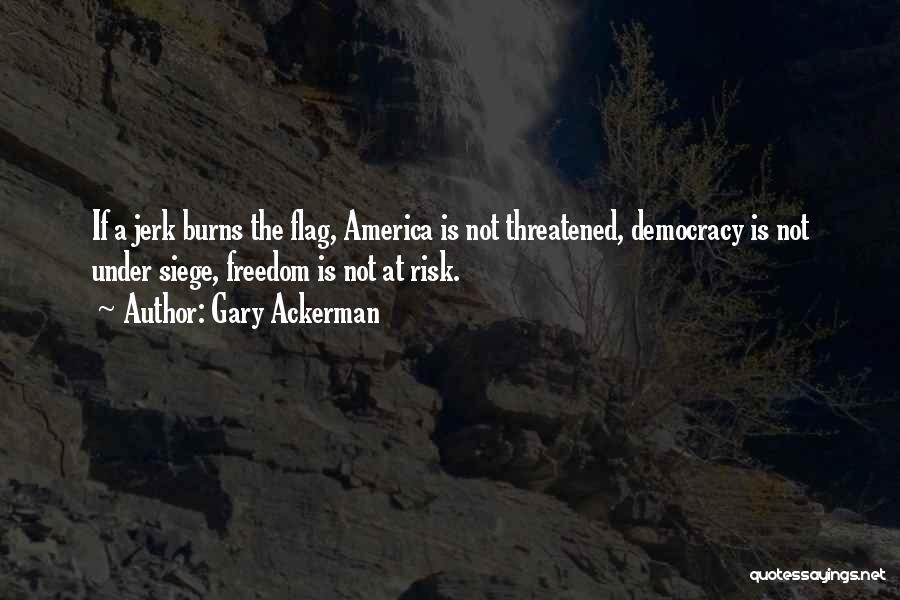 Gary Ackerman Quotes: If A Jerk Burns The Flag, America Is Not Threatened, Democracy Is Not Under Siege, Freedom Is Not At Risk.