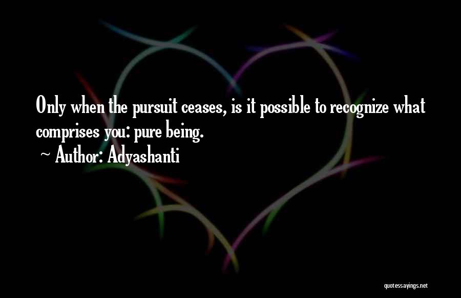 Adyashanti Quotes: Only When The Pursuit Ceases, Is It Possible To Recognize What Comprises You: Pure Being.