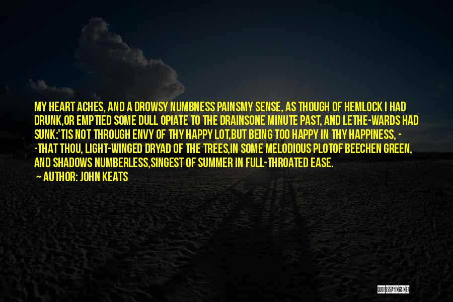 John Keats Quotes: My Heart Aches, And A Drowsy Numbness Painsmy Sense, As Though Of Hemlock I Had Drunk,or Emptied Some Dull Opiate