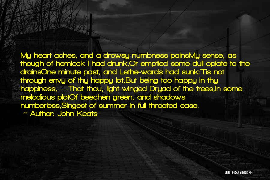 John Keats Quotes: My Heart Aches, And A Drowsy Numbness Painsmy Sense, As Though Of Hemlock I Had Drunk,or Emptied Some Dull Opiate