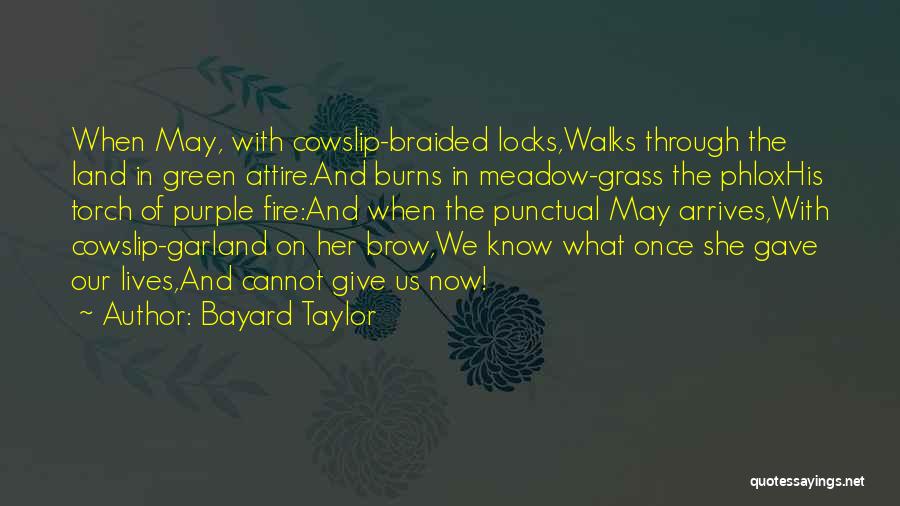 Bayard Taylor Quotes: When May, With Cowslip-braided Locks,walks Through The Land In Green Attire.and Burns In Meadow-grass The Phloxhis Torch Of Purple Fire:and